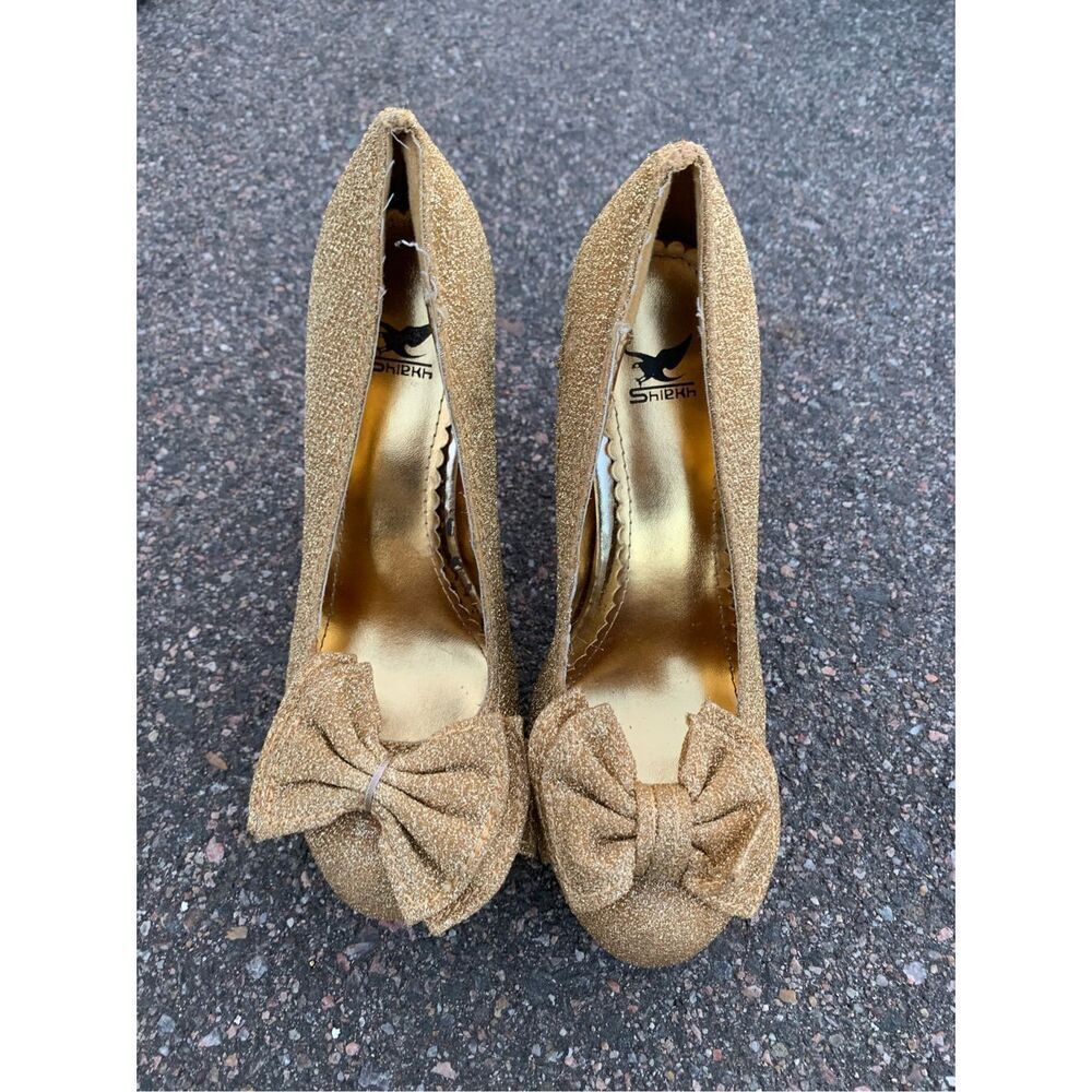 SHIEKH GOLD pumps high heels platform chunky shoes sz 7.5